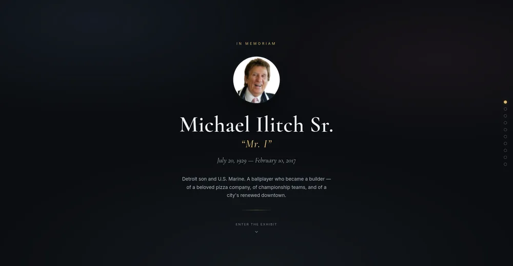 Above-the-fold preview of the Mike Ilitch Memorial demo site